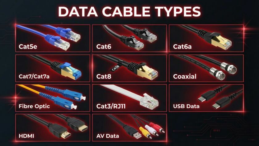 Infographic showing the different types of data cables
