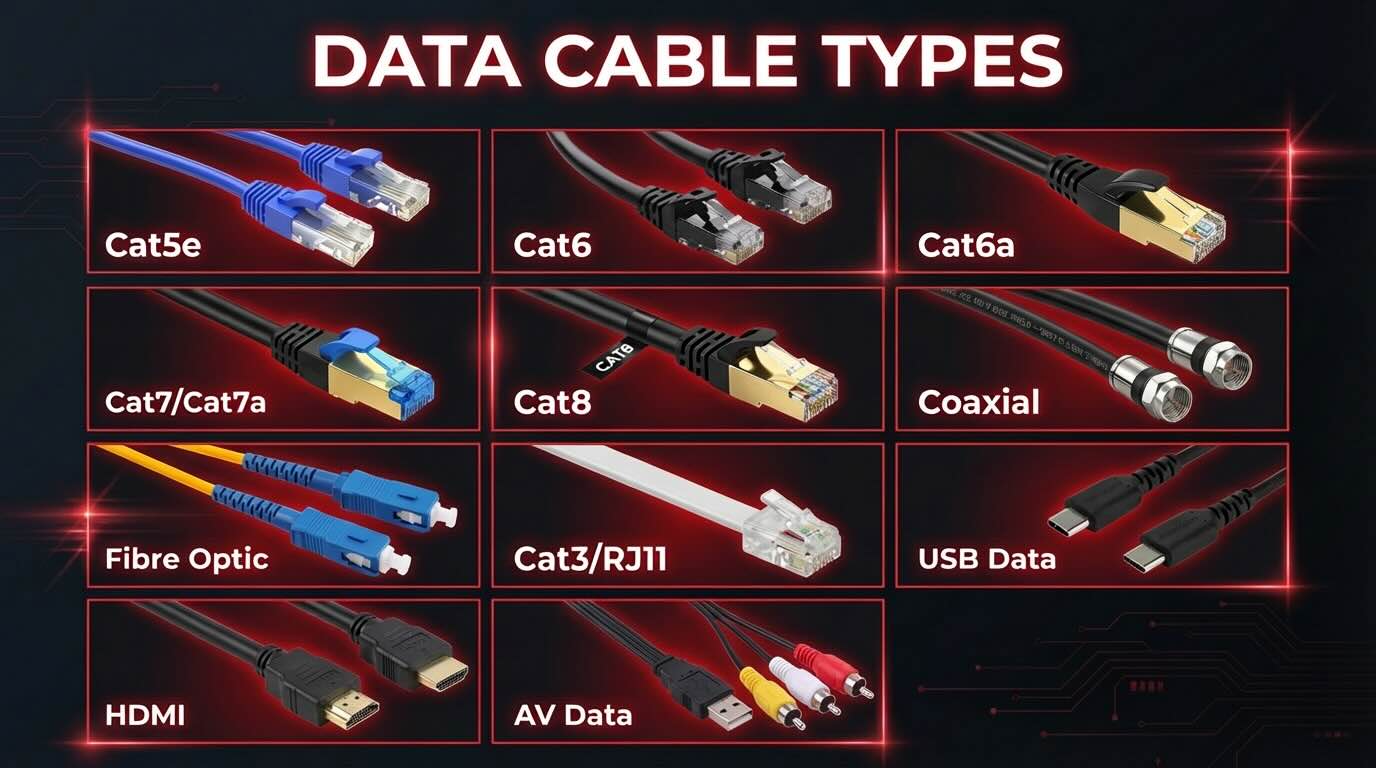 Infographic showing the different types of data cables